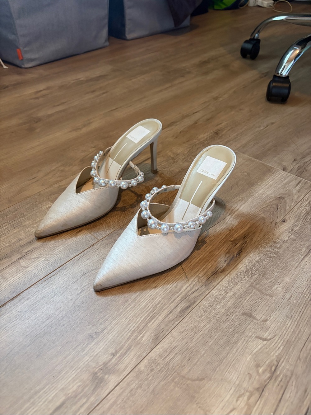 Dolce Vita Champagne Pearl-Strap Pointed Toe Mules